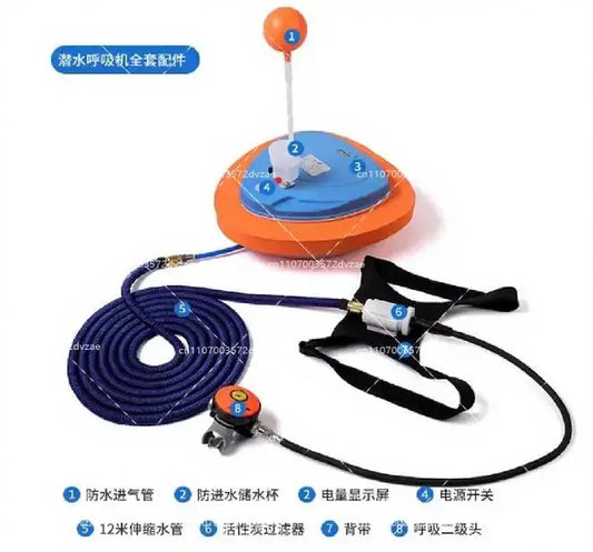 Diving Snorkel Equipment with Mobile Ventilator Support Up to 10M Depth, 2.7-5H Underwater Snorkel for Winter Ice Diving from PriceLows™