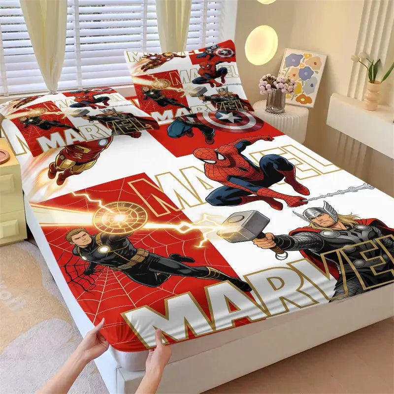 3Pcs Marvel Superhero Comic Panels Fitted Sheet Set-Marvel fan & Boys' Room Trendy Bedding-Soft Deep Pocket Mattress Protector from PriceLows™