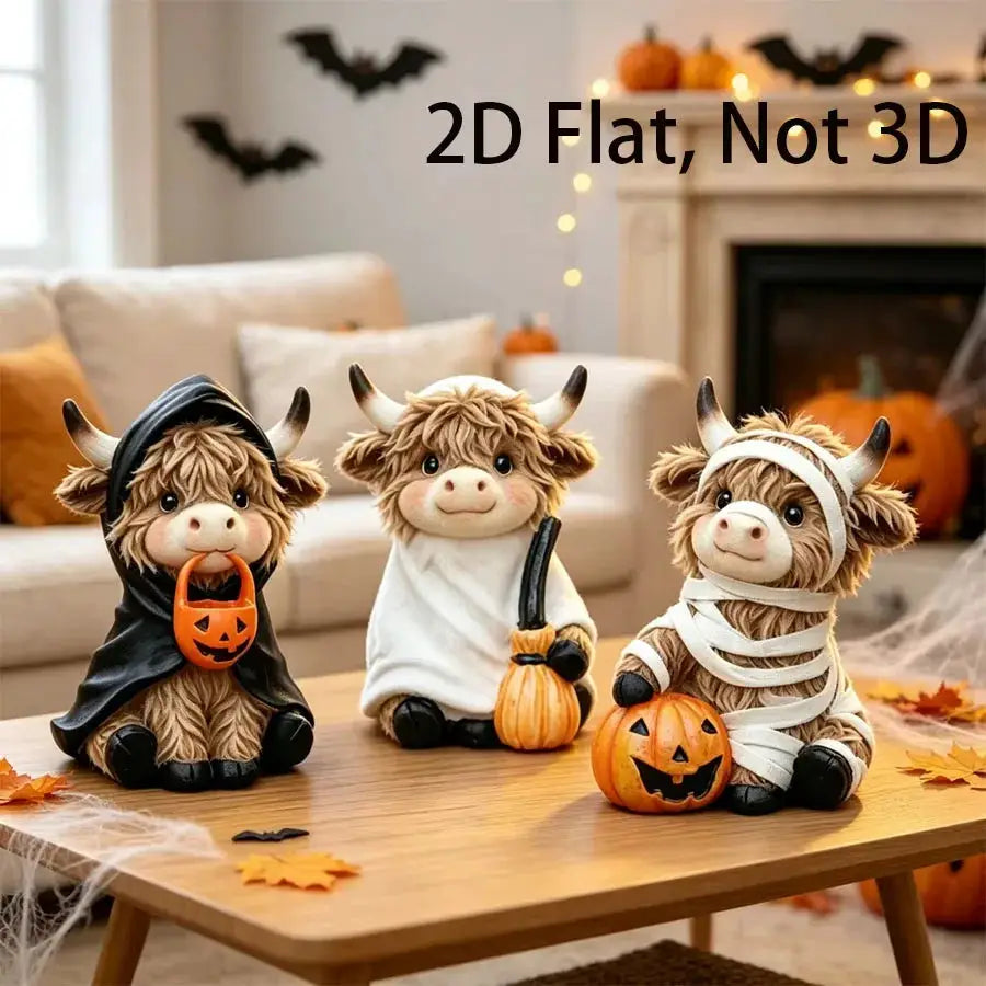 Halloween Wood Cow Statues | 3 Piece Set | Shelf Decor
