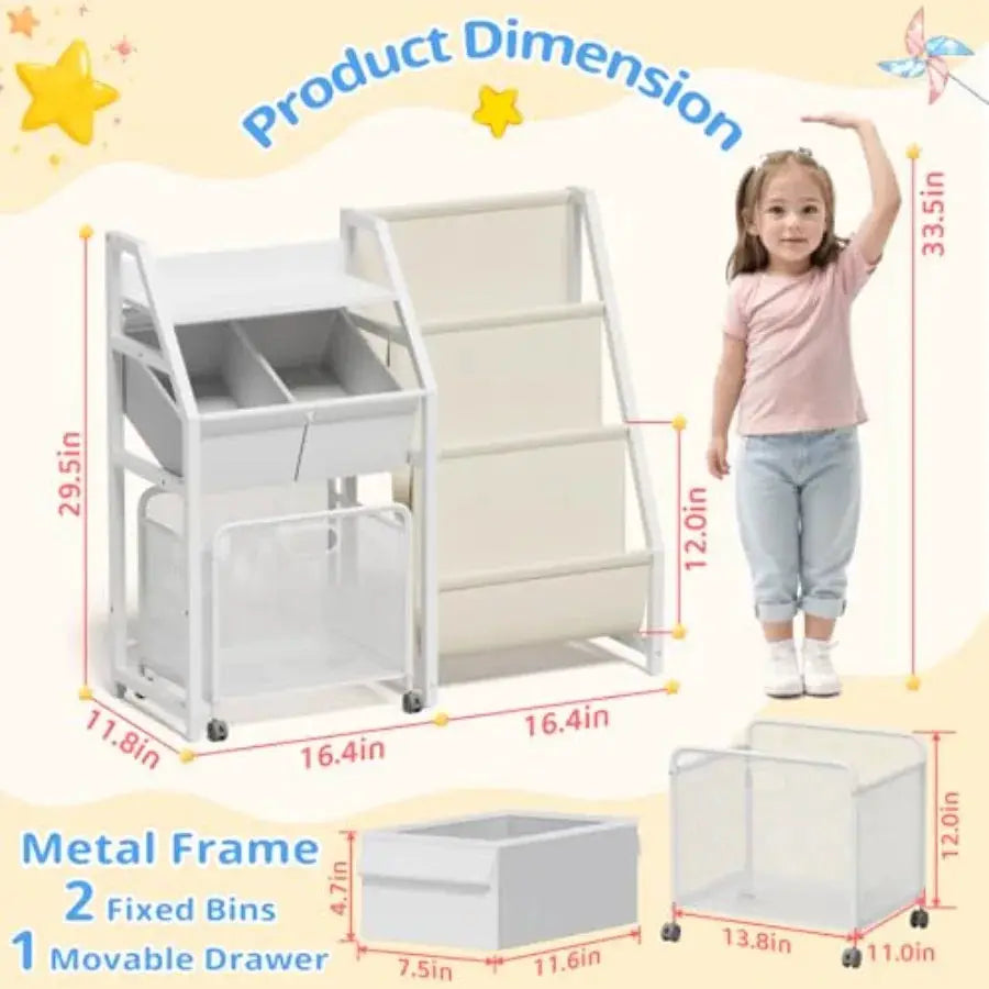 Bookshelf and Toy Storage Organizer - 3 Tier Book Shelf for Rooms with Movable Drawer Kid Bookcase with 2 Toy Bins Toddler Baby from PriceLows™