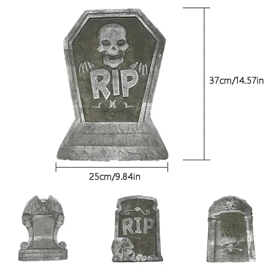 Halloween Foam Tombstone Set | Graveyard Skeleton Props | 4 Pcs Yard Outdoor Decor