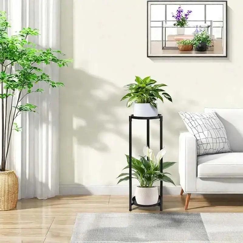 2 Tier 24" Tall Plant Stand Indoor Outdoor, Heavy Duty Metal, Rustproof Iron, Black, for Patio Garden Balcony from PriceLows™