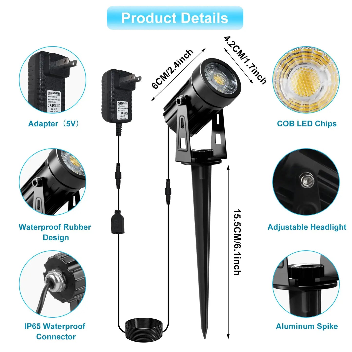 US Plug COB Super Bright Warm White Spotlight Led Garden Light Lawn Lamp Low Voltage Landscape Lighting IP65 Waterproof from PriceLows™