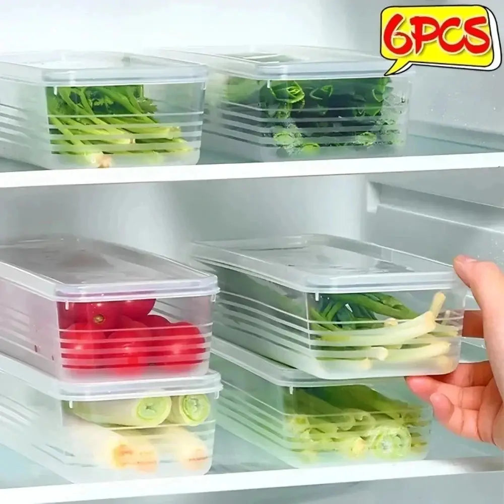 Rectangular Airtight Refrigerator Storage Containers Stackable Fresh-Keeping Transparent Boxes Kitchen Organizers for Fruits Veg from PriceLows™