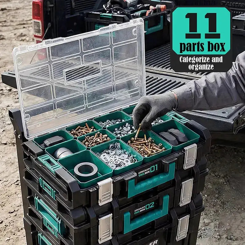 GREENER Hardware Storage Box Large Capacity Toolbox Portable Stackable Tool Organizer Boxes Free Combination Handheld Toolbox from PriceLows™