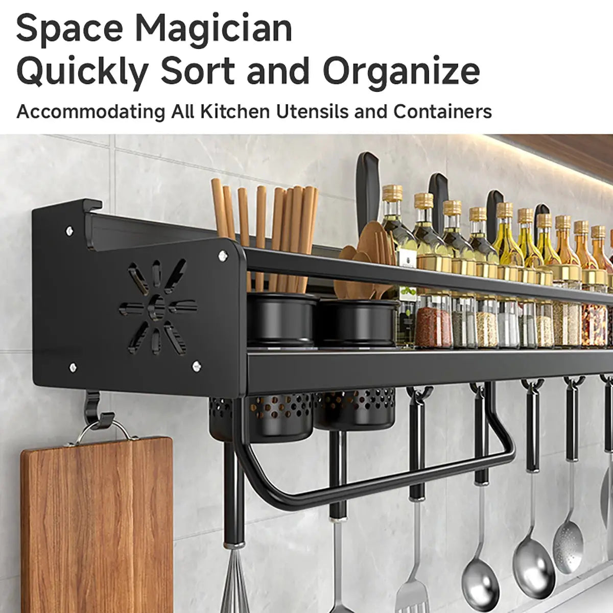Metal Kitchen Shelf No-Punch Large Capacity Storage Kitchen Utensils Skeletonized Drainage Design Easy to Clean Black from PriceLows™