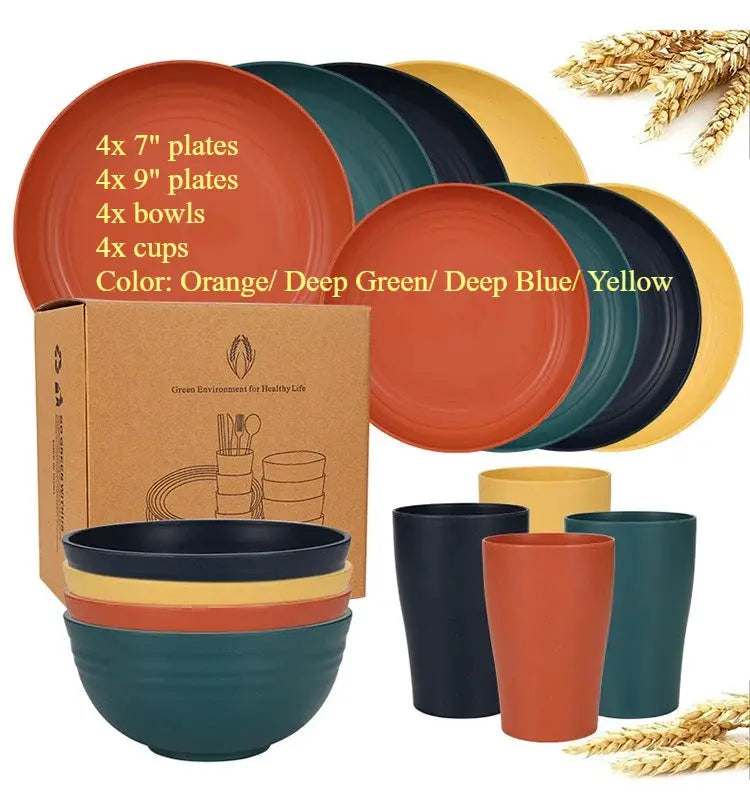 Natural Wheat Straw Tableware Set Dinnerware Sets Biodegradable Unbreakable Plates, Bowls, Cups Lightweight for Kitchen Camping from PriceLows™