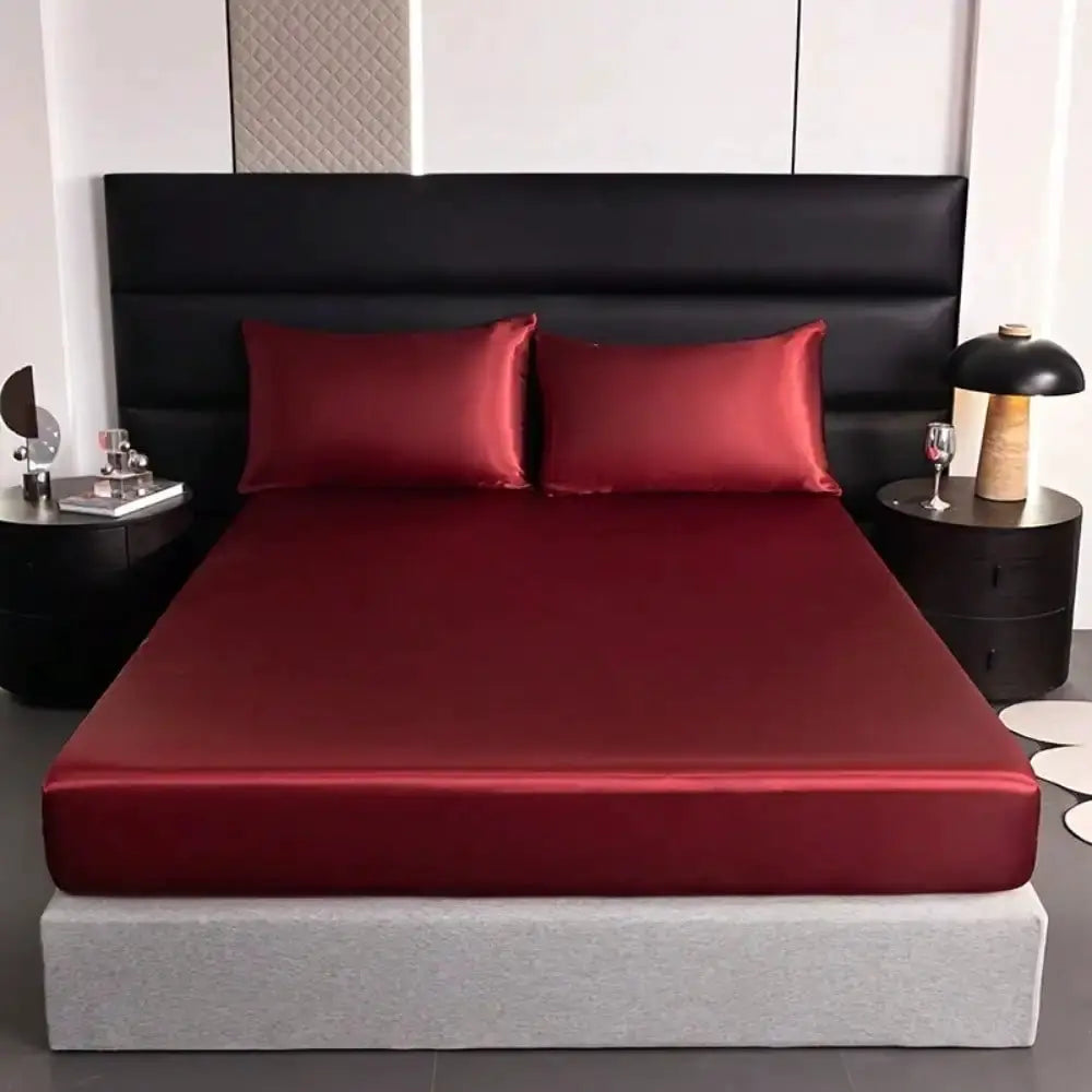 Satin Fitted Sheet | Solid Silky Texture | Pillowcase Set | Single Size