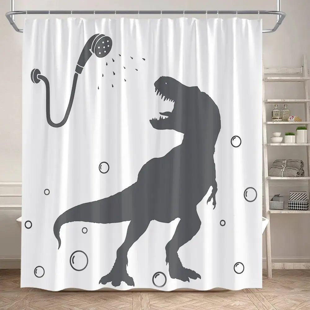 Funny Bathing Dinosaur Shower Curtains Black Cat Animal Silhouette Kids Bath Curtain Modern Polyester Bathroom Decor with Hooks from PriceLows™