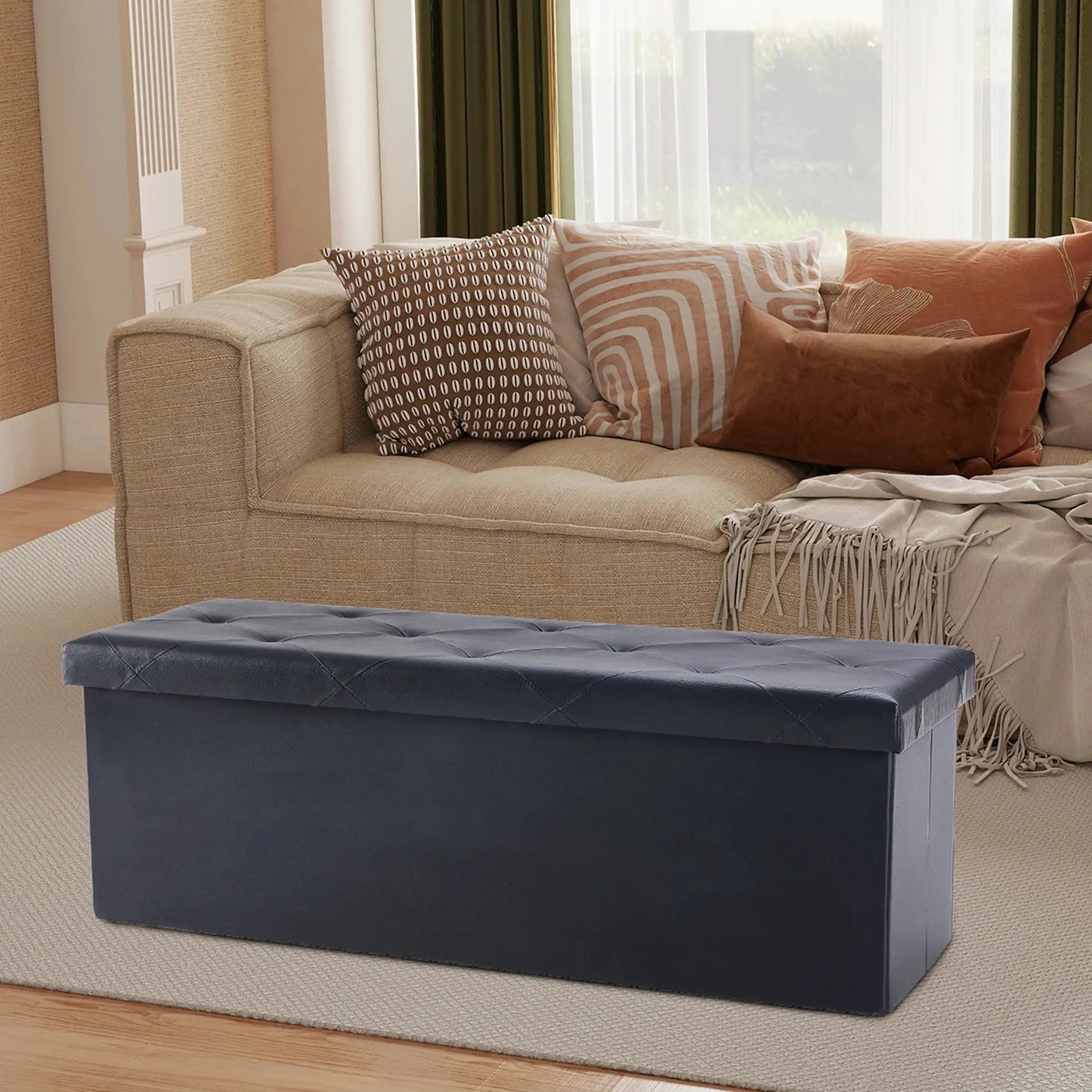 JHK 43 Inches Leather Folding Ottoman Storage Footstool Toy Box Bedroom Bench Load 660 lbs Foot Rest Stool For Living Room from PriceLows™