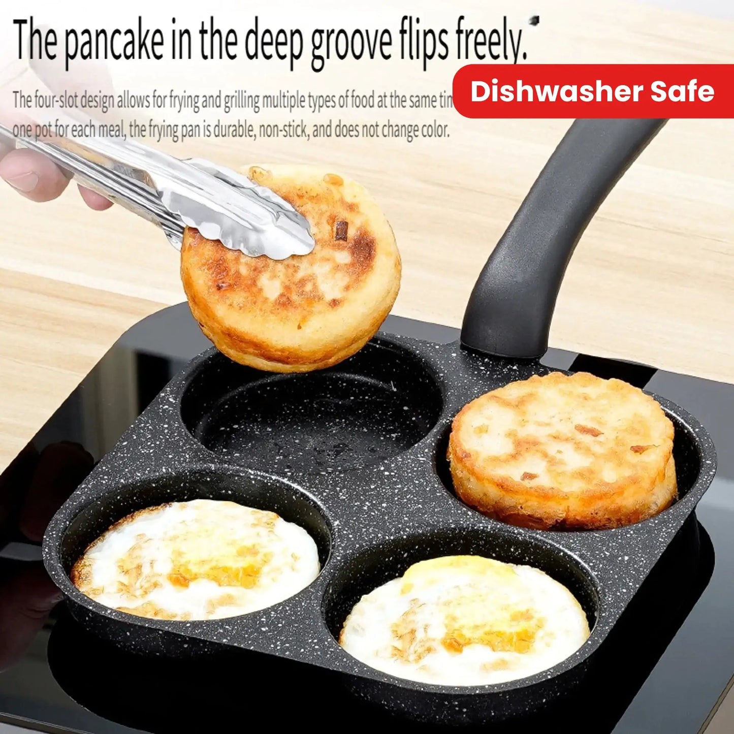 Frying Pan | Four-Hole Omelette Pan | Medical Stone Non-Stick Flat-Bottom | 1pc