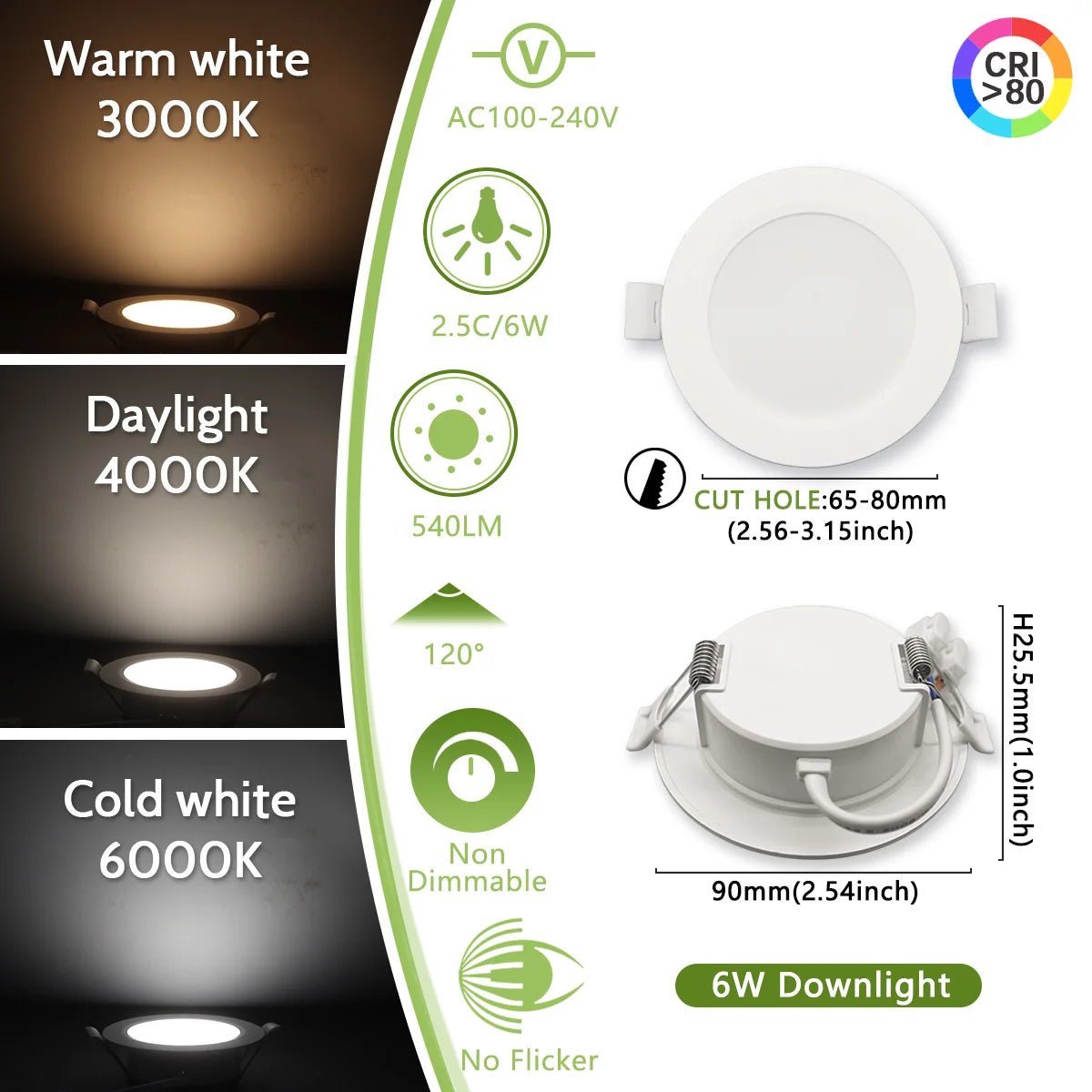 Led Downlight | Three Color Temperature | 6W-24W Power Range | 10-Pack