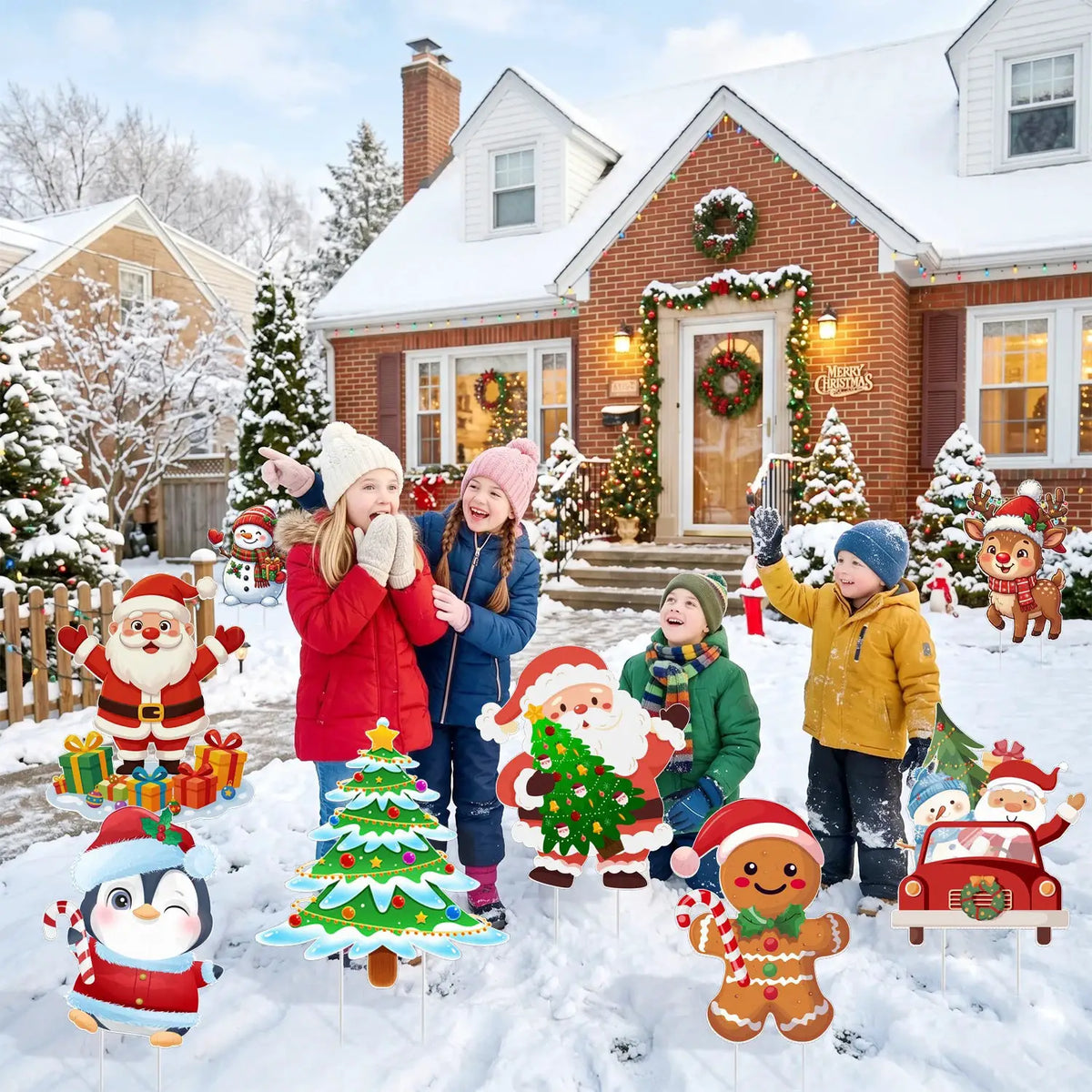 Christmas Yard Signs | 24 Large Pieces | With Stakes | Tree Santa And Snowman