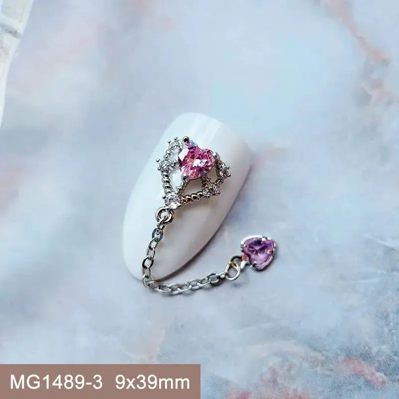 10pcs Valentine's Day Pink Love Heart Ribbon Zircon Metal Nails Jewelry Decorations Nail Art Accessories Charms Parts Supplies from PriceLows™