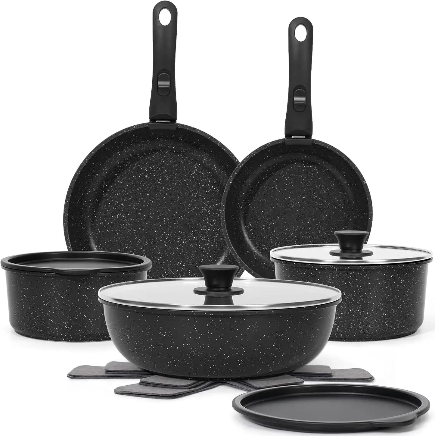 15Pcs Pots and Pans Set Non Stick, Cookware Sets with Detachable Handle, Stackable Induction Cookware, Black from PriceLows™