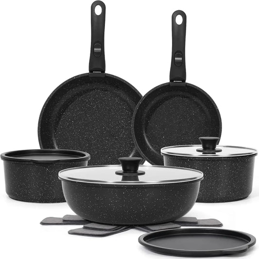 15Pcs Pots and Pans Set Non Stick, Cookware Sets with Detachable Handle, Stackable Induction Cookware, Black from PriceLows™