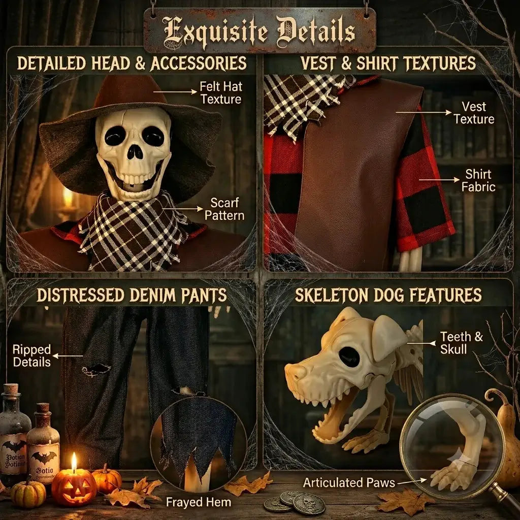 Halloween Skeleton Set | 36 Inch Posable Joints | Plastic | Cowboy Theme