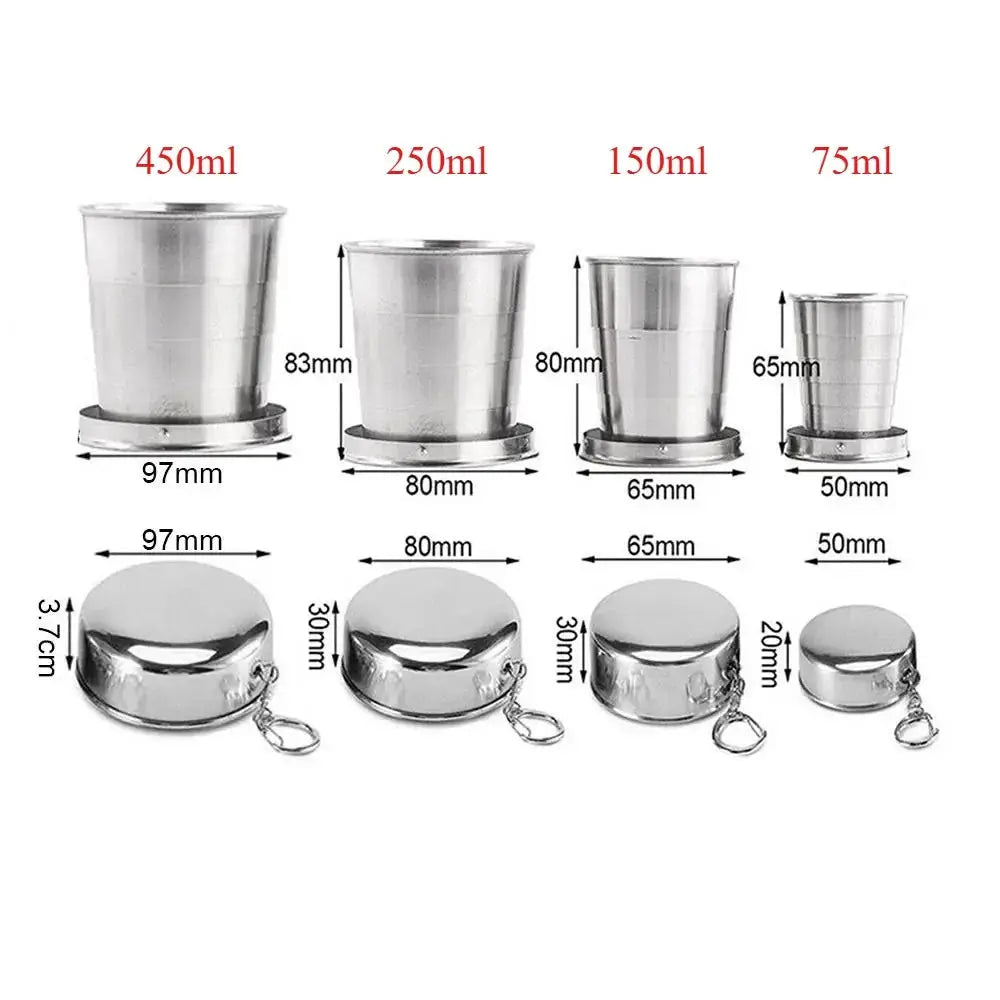 Foldable Cup with Lid 75ml-450ml Stainless Steel Shot Glass, Rustproof&Flexible, Easy-Carry Keychain For Travel,Fishing&Camping from PriceLows™