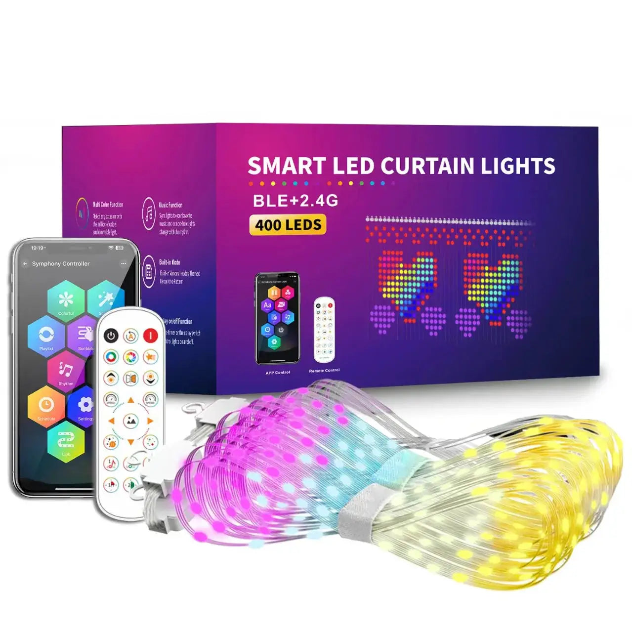 RGBIC Smart Curtain Led String Light 400 Leds Outdoor DIY Lights Pattern App Remote Control WS2812B Display Garland Decoration from PriceLows™