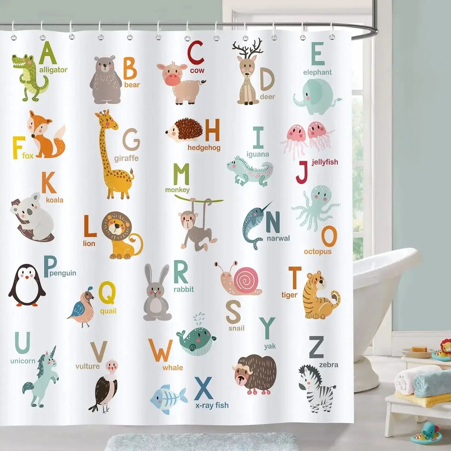 Cartoon Animal Alphabet Shower Curtain Kids ABC Educational Learning Tools Baby Girls Boys Colourful Bath Curtain Bathroom Decor from PriceLows™