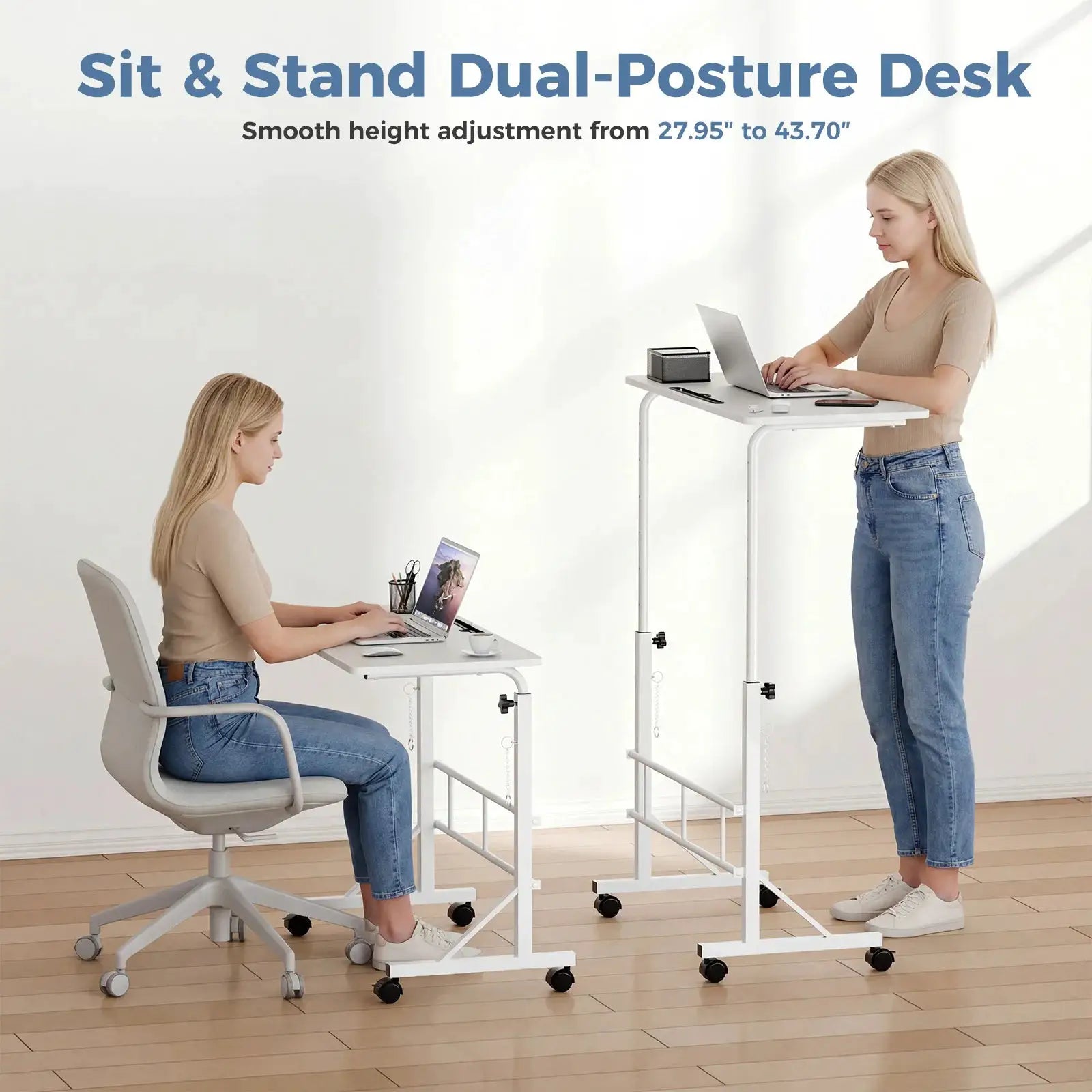 JHK 31.5" Adjustable Height Mobile Desk with Locking Wheels Pin-Lock Portable Computer Desk Laptop Workstation for Walking Pad Active Home Office from PriceLows™