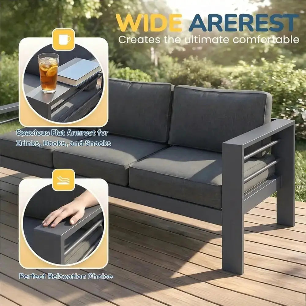 All-Weather Oversized Metal Patio Furniture Set with Deep Seating and Wide Armrests, Gray from PriceLows™