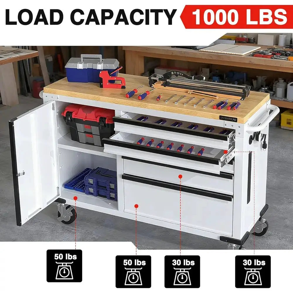 52 Heavy-Duty 5-Drawer & 1-Door Rolling Tool Chest, Lockable, 1000 lbs Capacity, with Power Strip for Home & Garage from PriceLows™