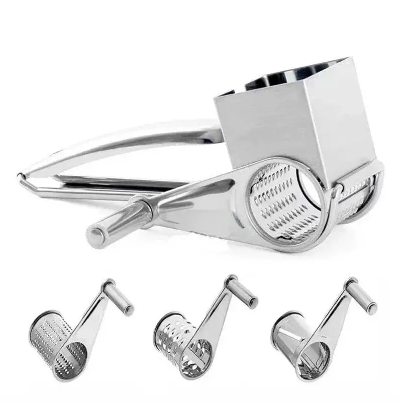 Cheese Grater | Stainless Steel | Crank Rotary Blades | Compact