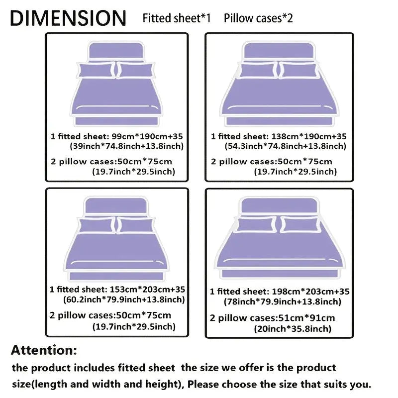 3pcs Cool Technology Digital Printing Material Plaid Fitted Sheet(1pc Bed Sheet+2pcs Pillowcase No Filling) Deep Pocket In 15 In from PriceLows™