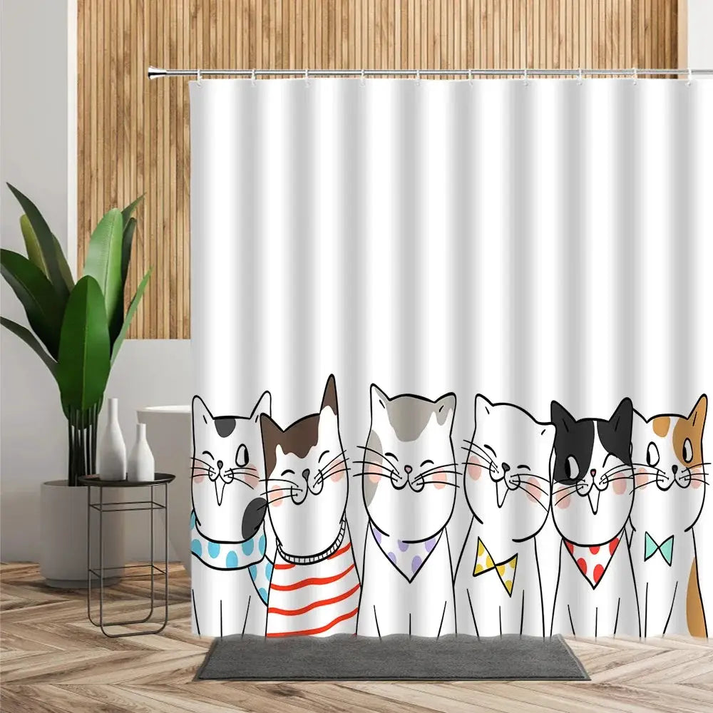 Cartoon Cute Animal Shower Curtain Cat Dog Anime Printed Bathroom Decor 3D Waterproof Bath Fabric Home Curtains For Children from PriceLows™