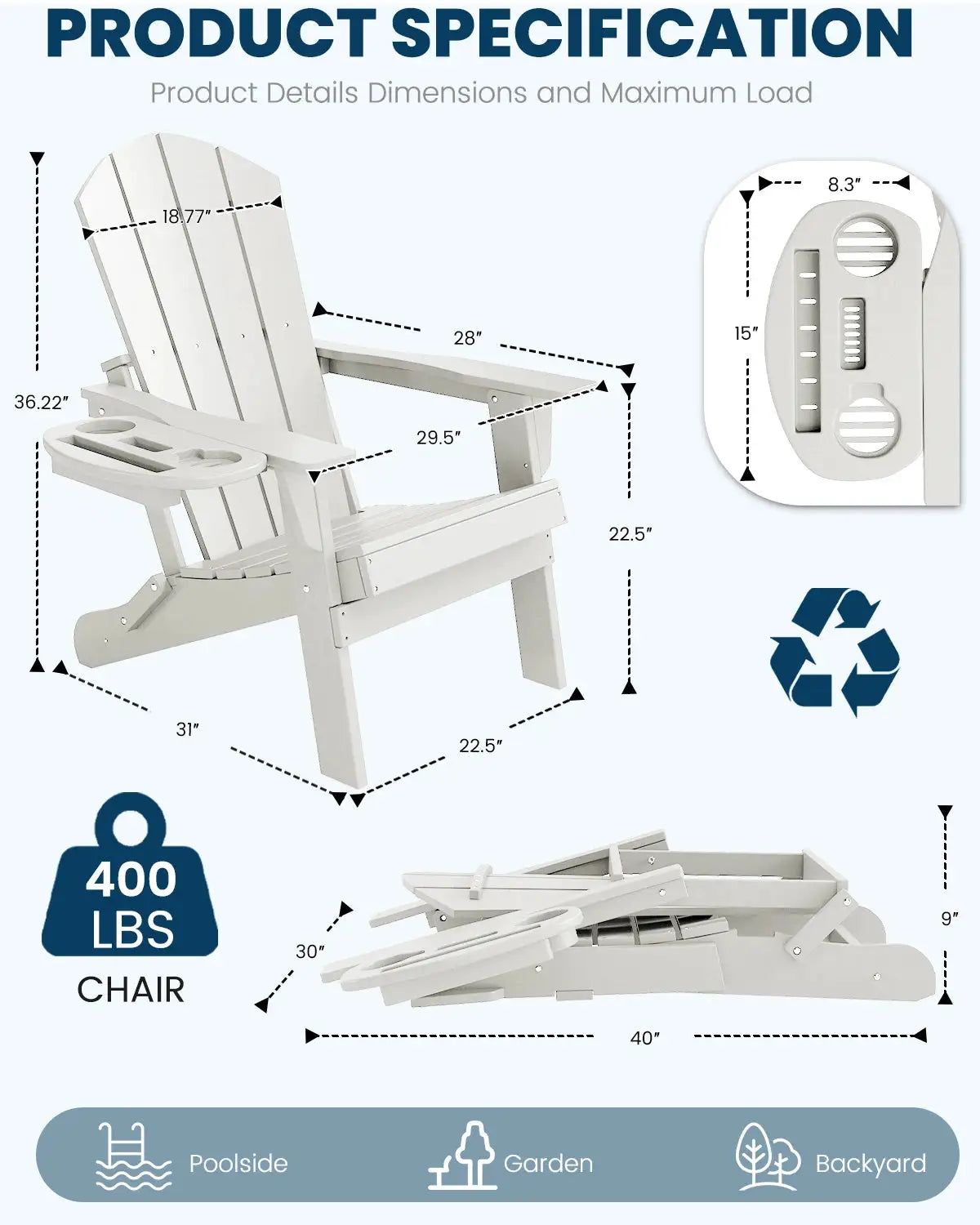 FOOWIN 1/2pcs Folding Adirondack Chair Weather Resistant HDPE Plastic Cup Holder Outdoor Patio Garden Fire Pit Deck Lawn from PriceLows™