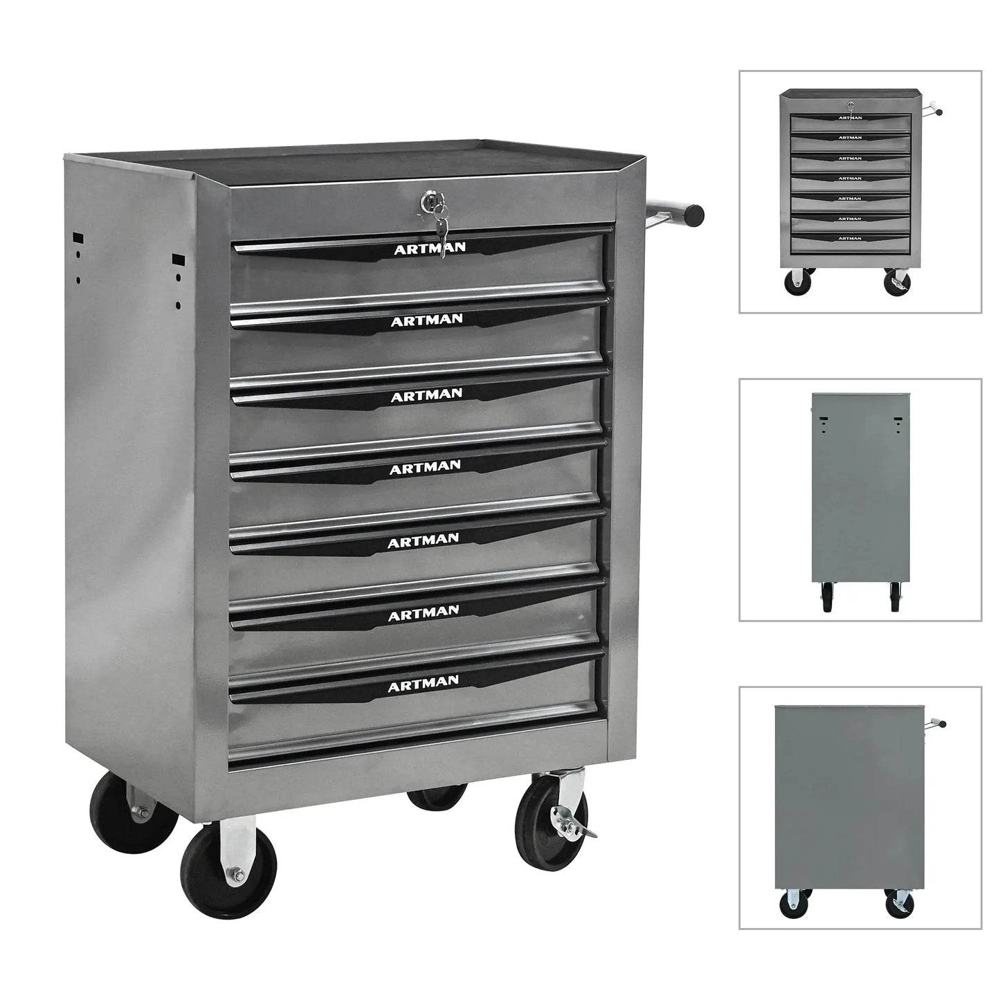 7 Drawer Rolling Tool Box Hardware Storage Tool Cabinet, Heavy Duty Steel Metal Cart, Lockable, Shop Garage NEW,black and silver from PriceLows™