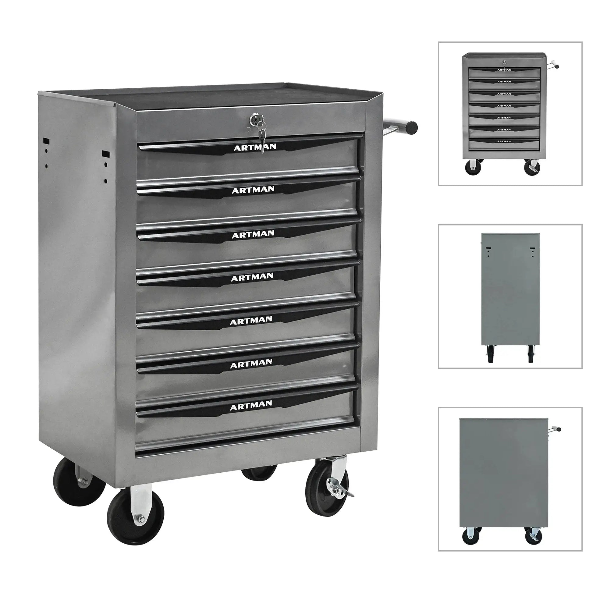 7 Drawer Rolling Tool Box Hardware Storage Tool Cabinet, Heavy Duty Steel Metal Cart, Lockable, Shop Garage NEW,black and silver from PriceLows™