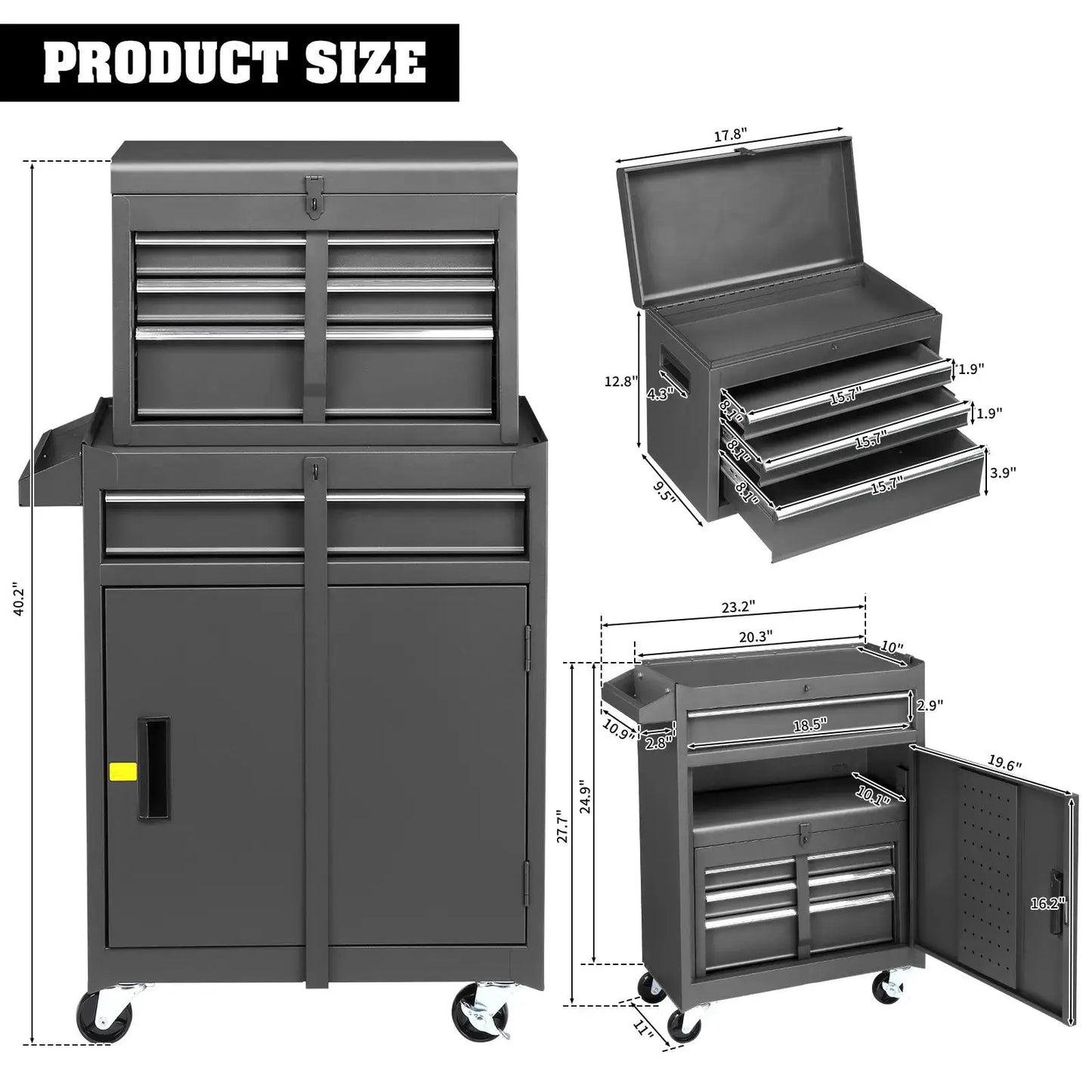 Rolling Tool Chest Tool Organizer Box with Lockable Wheels & Detachable Top NEW from PriceLows™