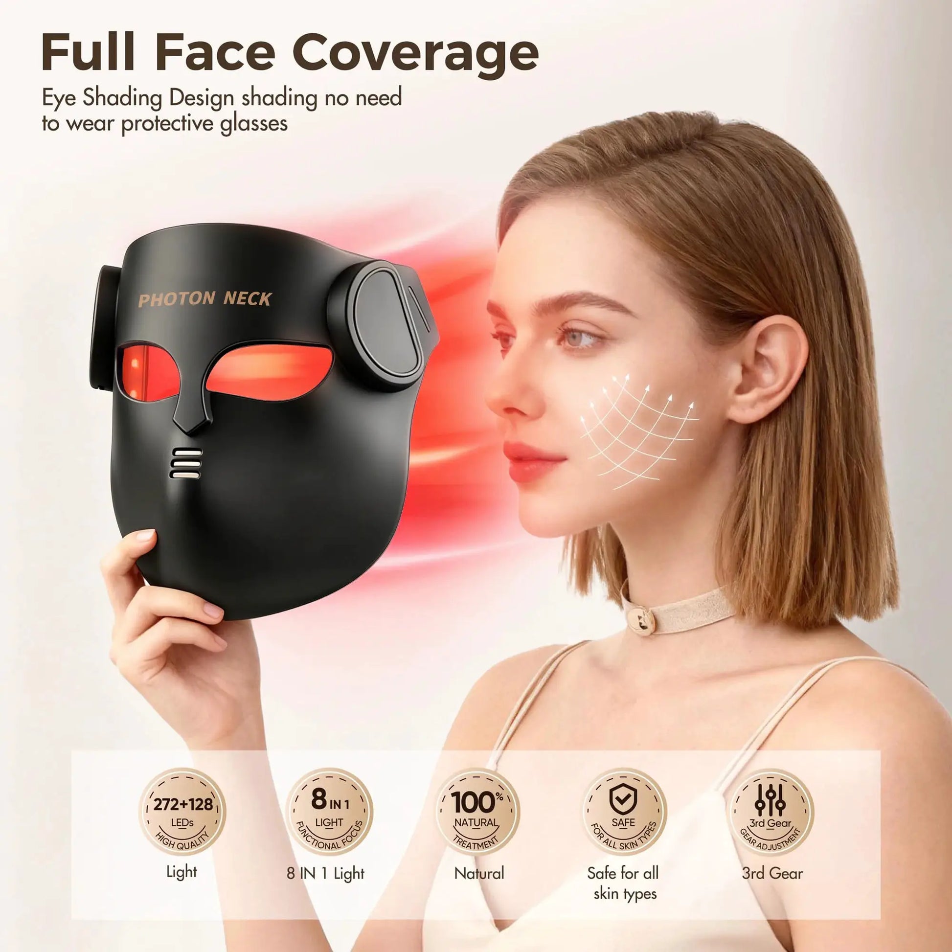 Red Light Therapy 8 Colors LED Face Mask with Neck Silicone Photon Infrared Therapy Mask for Reduce Wrinkle Acne Facial Care from PriceLows™