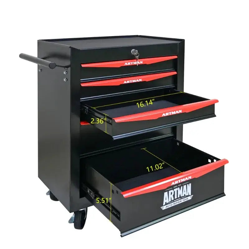 30 Inch 5 Drawer Rolling Tool Chest Metal Tool Cabinet with Ball Bearing Slides Steel Storage Box with Wheels Lockable Black Red from PriceLows™