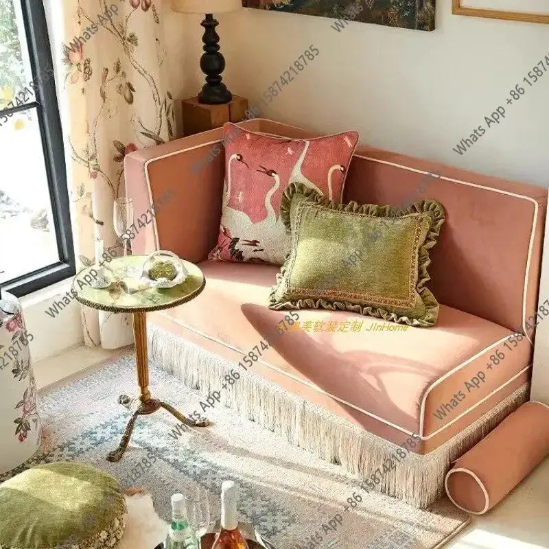 Sofa | French Retro Style | Pink Fringe Fabric | Single