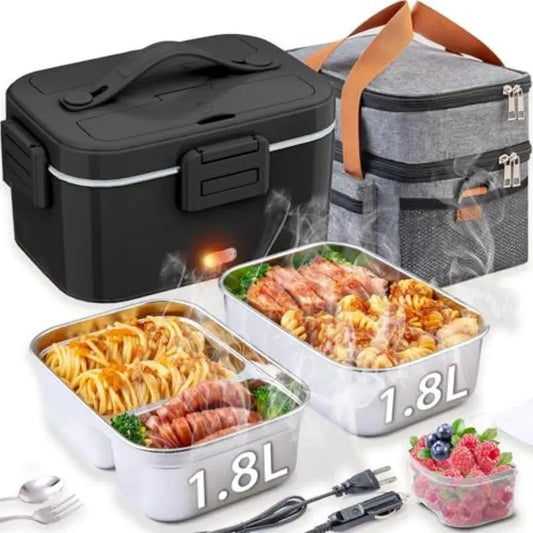 Electric Lunch Box for Adults 100W with 2 Stainless Steel Containers 1.8L Heated Lunch Boxes for Men Food Heater Portable 12/24 from PriceLows™