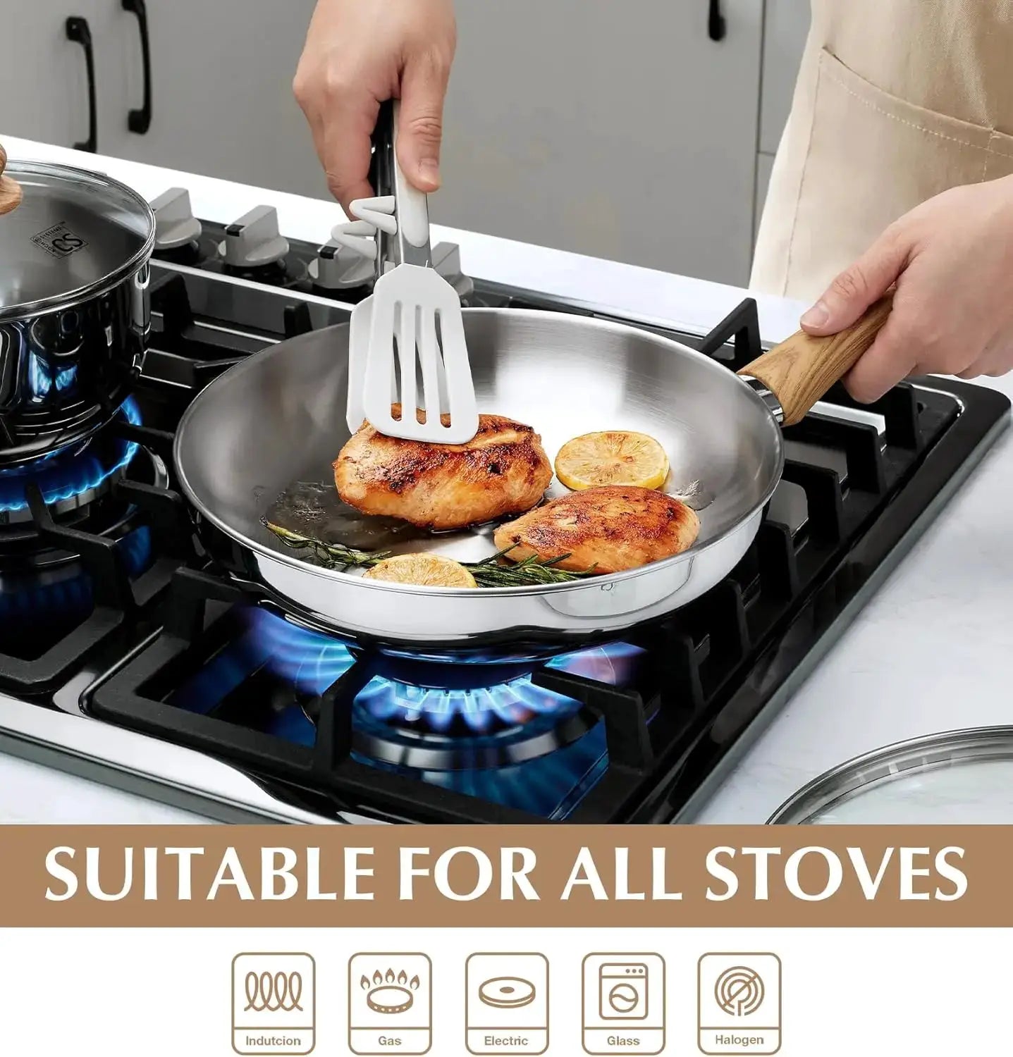 KOCH SYSTEME CS Stainless Steel Frying Pan Set of 3, 8"&10"&12" Stainless Steel Pans Set with Heat-resistant Bakelite Handle from PriceLows™