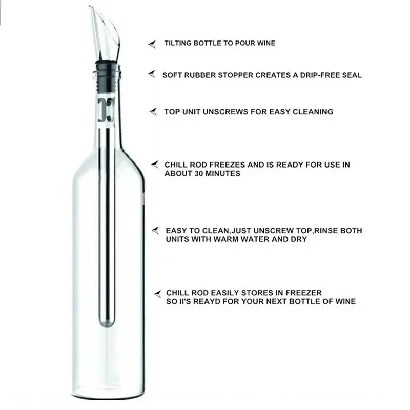 Wine Chiller Aerator Stainless Steel Iceless Bottle Cooler Stick Aerating Pourer Decanter Spout from PriceLows™