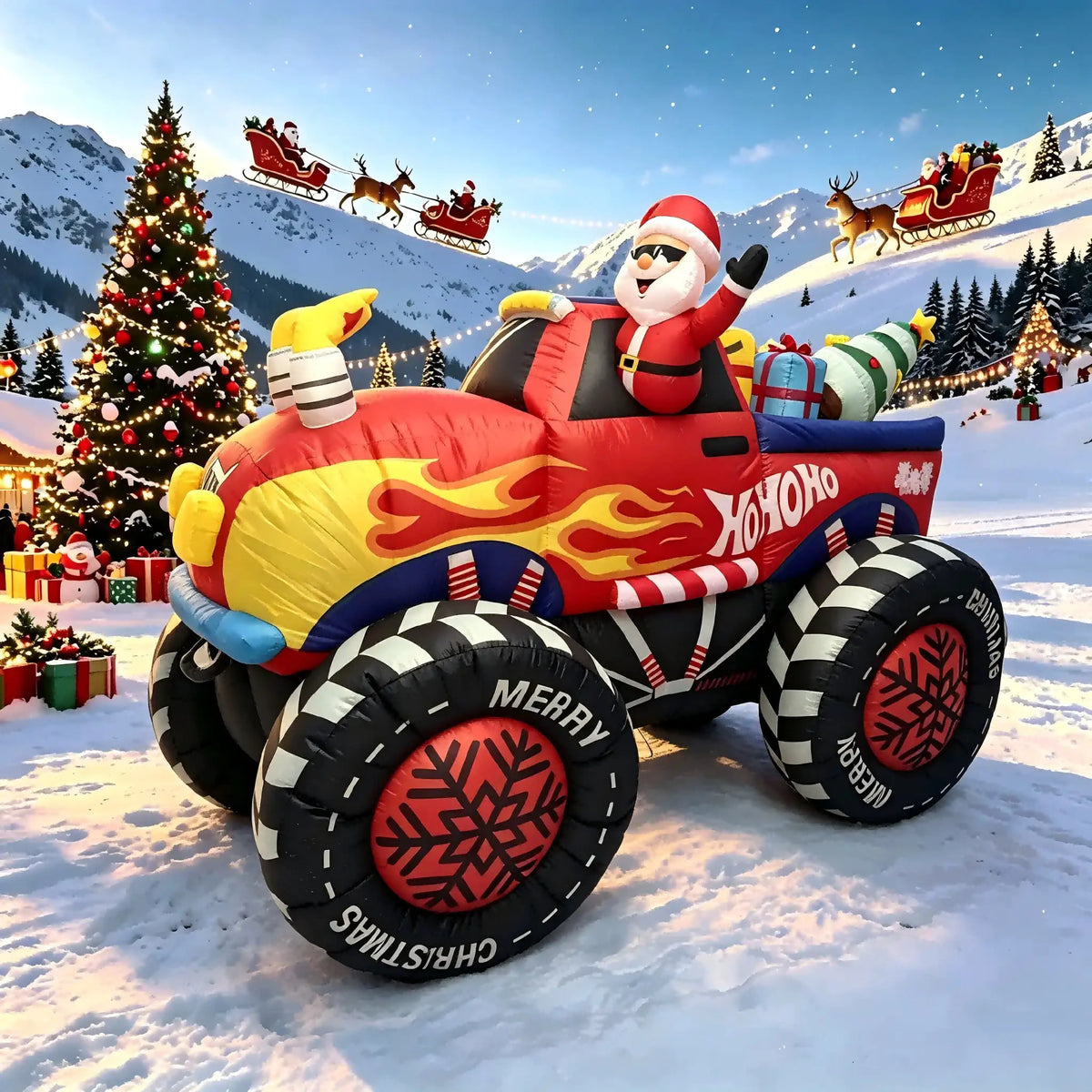 Christmas Inflatable | 8 Ft Monster Truck | Led Lights | Outdoor Yard Decor