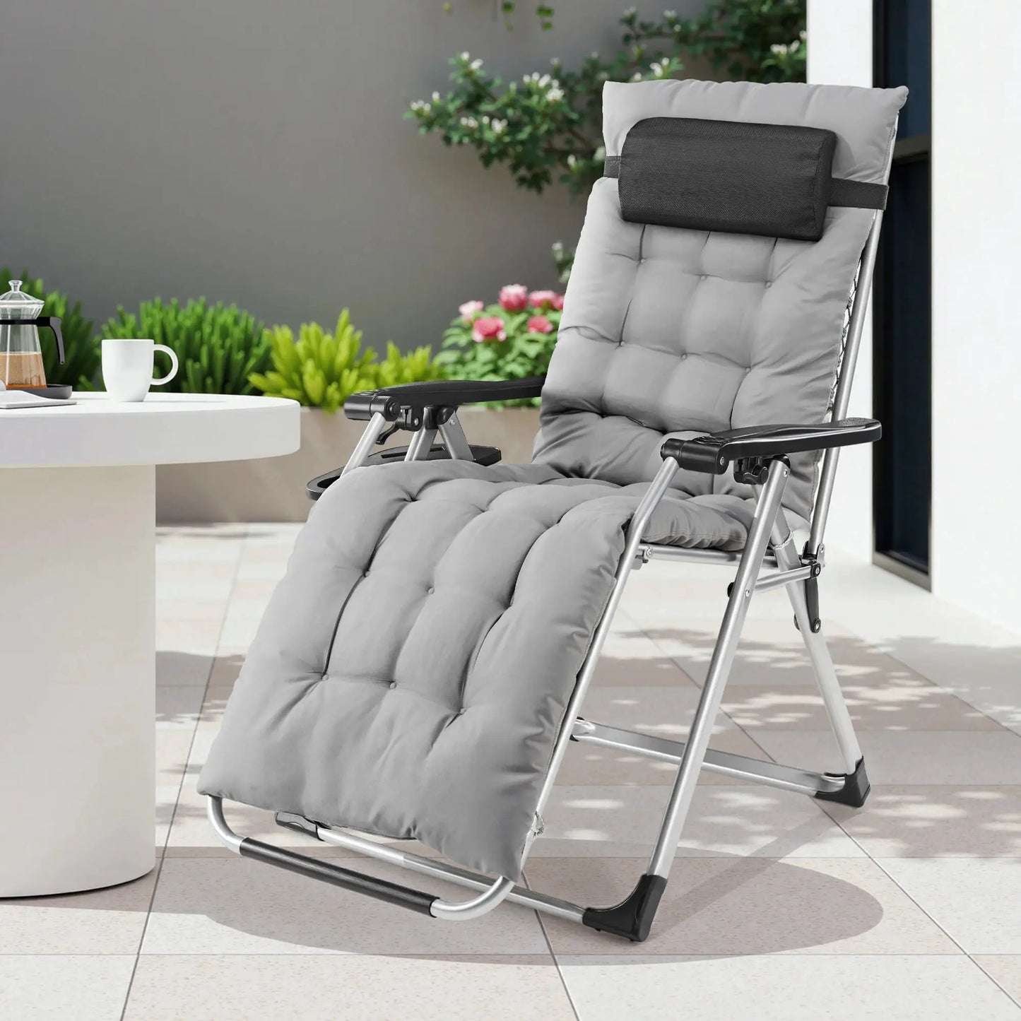 JHK Zero Gravity Recliner Camping Patio Lounge Chair Folding Portable with Cup Holder Trays Removable Cushion For Outdoor Garden from PriceLows™