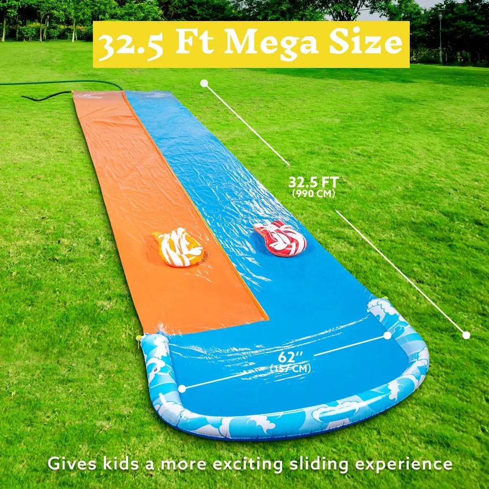 Inflatable Water Slide | 32.5ft Length | Dual Racing Lanes | 2 Boards Included