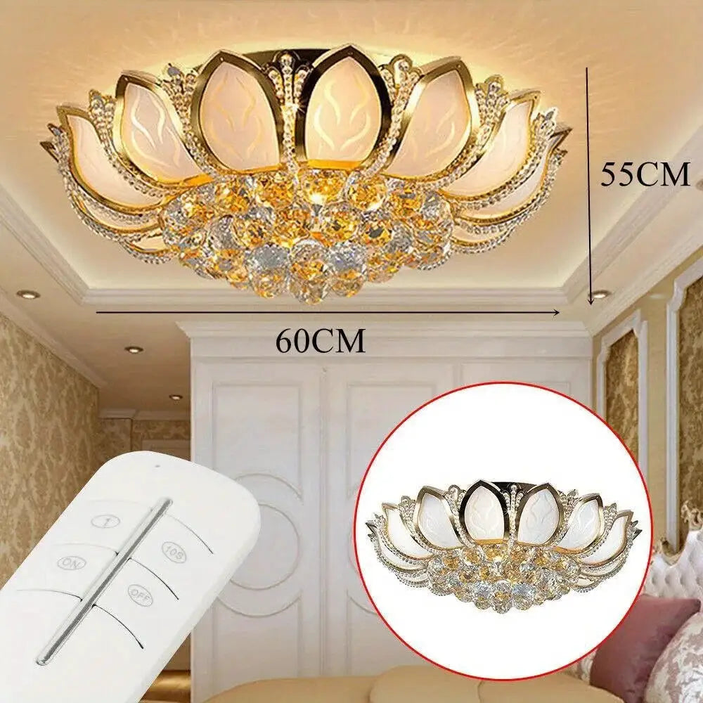 Elevate Your Interior! 7-Light Gold Crystal Chandelier with Lotus Design, Perfect for Living Room & Dining Room from PriceLows™