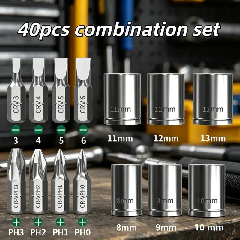 40Pcs Cr-V Ratchet Screwdriver Socket Set Portable Multifunctional Repair Tool Kit for Car Home Electronics Maintenance from PriceLows™