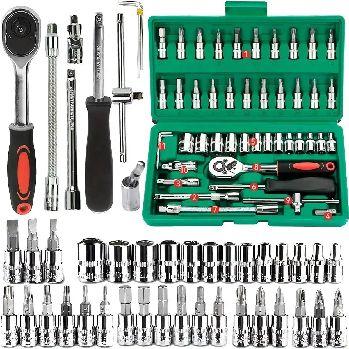 46pc Drive Socket Set 1/4 inch Ratchet Wrench Set with Sockets Metric Hex Bit Socket Set Mechanic Tool Kits for Auto Repair Hous from PriceLows™