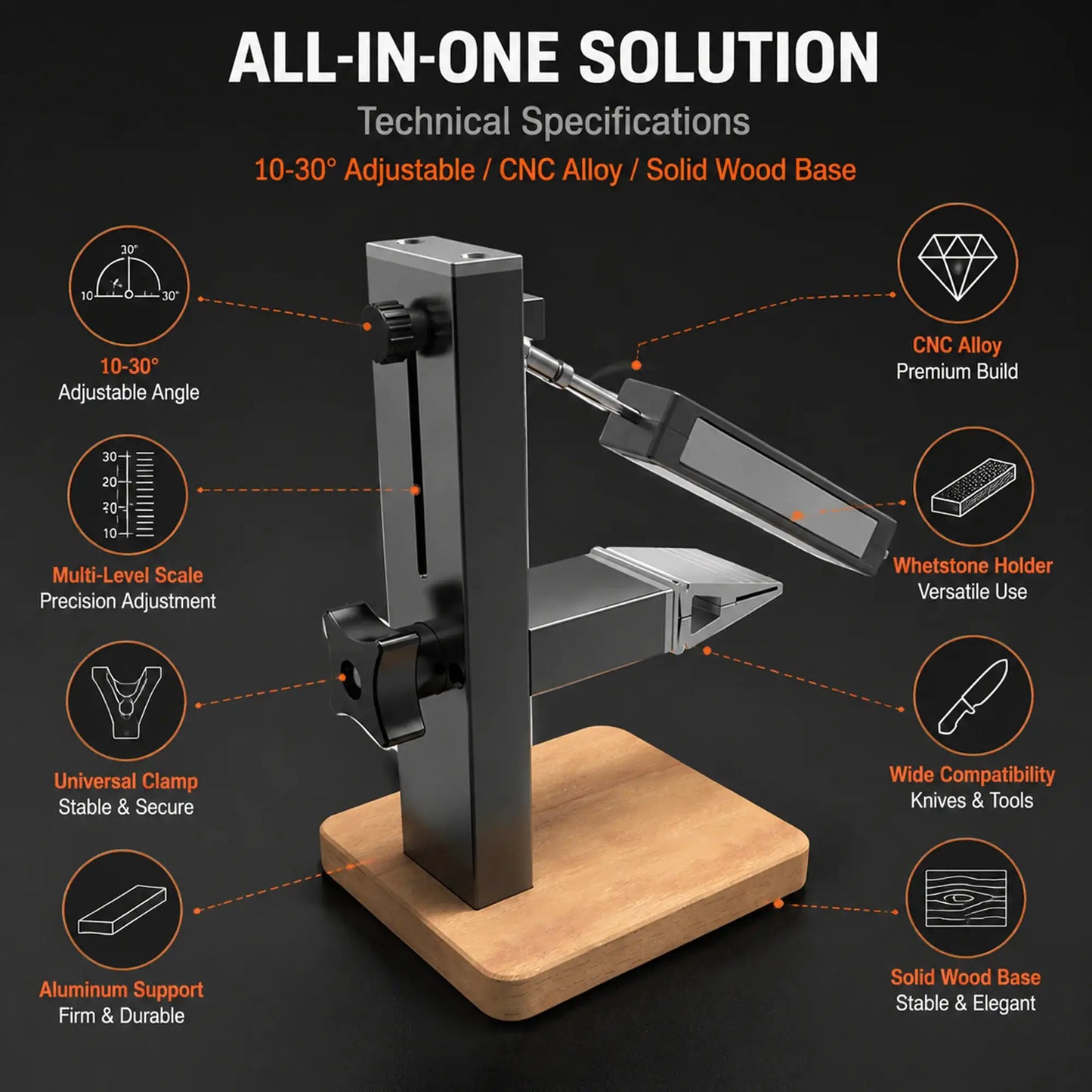 Knife Sharpener System | Adjustable | Solid Wood Base | Grits 360 1000