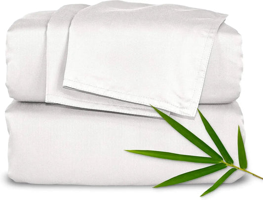 King Bamboo Viscose Bed Sheet Set, Soft Cooling 4-Piece with Deep Pockets for Mattress up to 16 Inches, White from PriceLows™