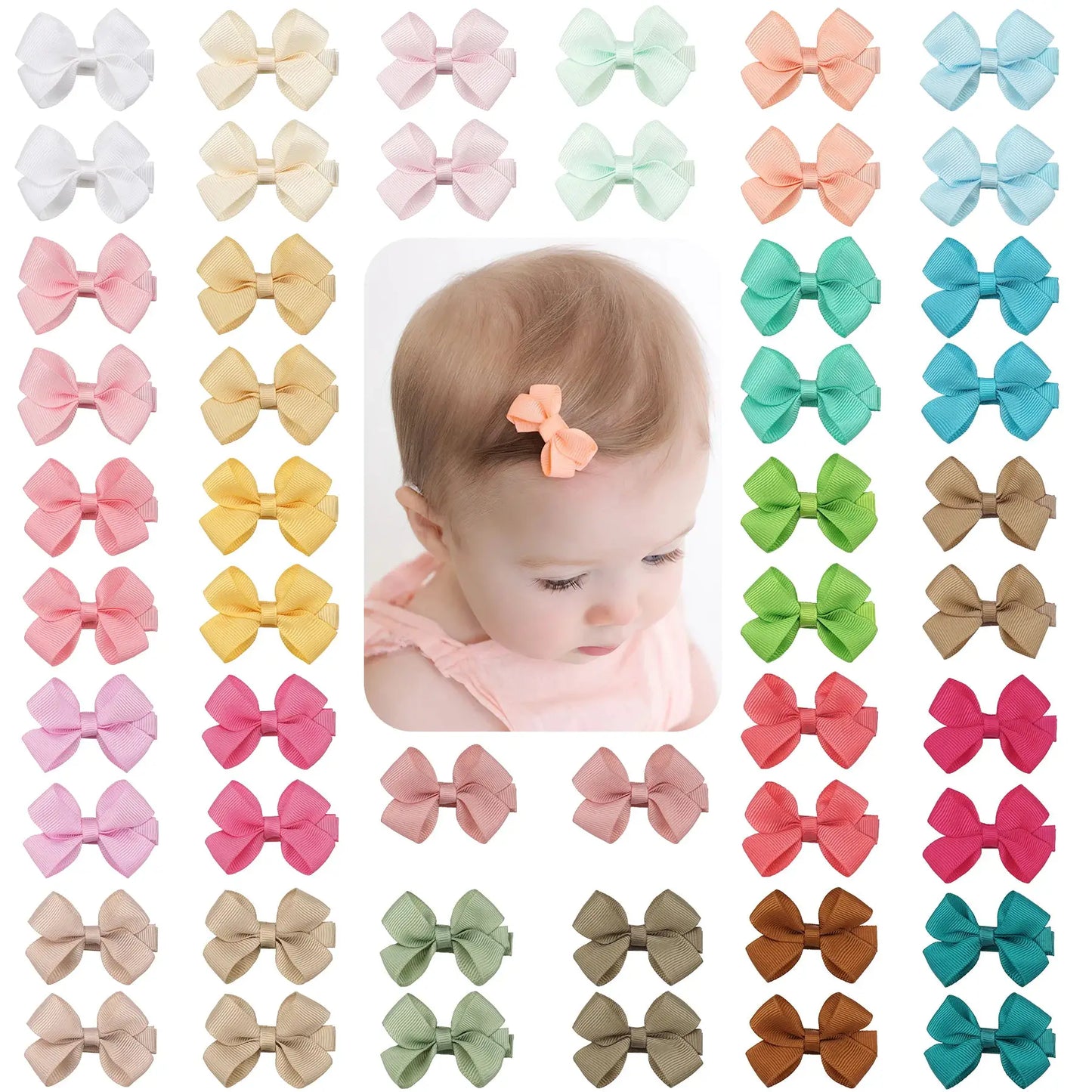 Baby Hair Bows | 2 Inch Fully Covered | 10 Piece Set | Polyester
