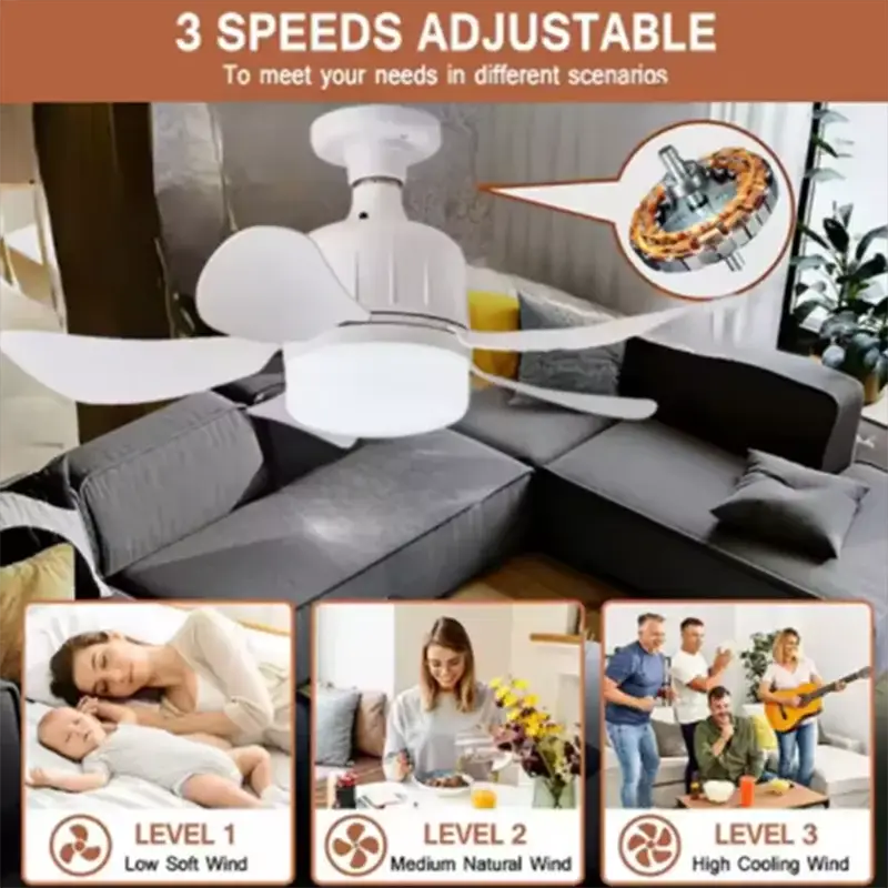 Ceiling Fan With Light | 16 Inch | Remote Control | E27 Socket Brushed Nickel